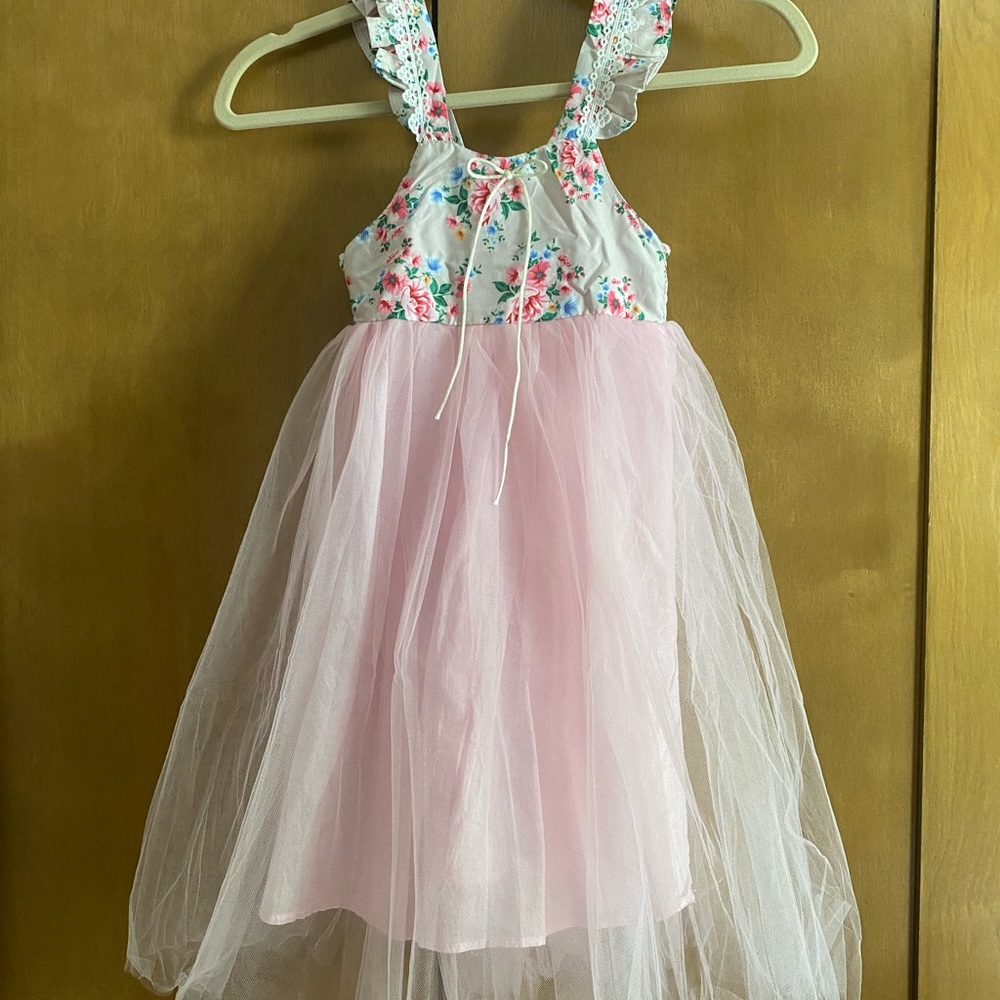 Abby Apples tea length floral and tulle dress, size 5